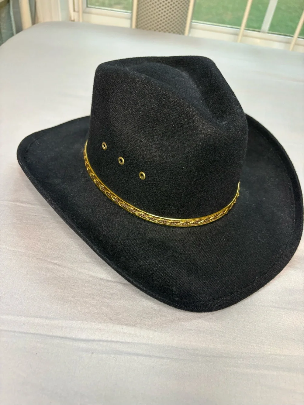 Western Express Black Felt Cowboy Hat Gold Band Youth Small Made in Mexico
